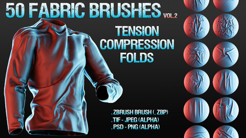 50 Fabric Brushes (4K) -Tension & Compression Folds - Vol 2
