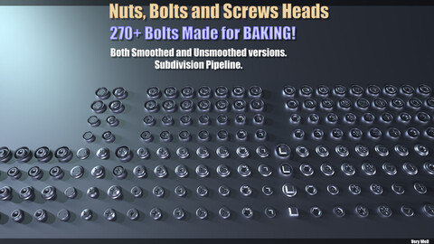 270+ Bolts, Nuts, Screws Pack. Heads of bolts baking friendly collection 3D model.