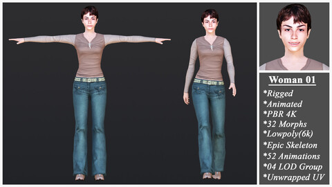 Woman 1 With 52 Animations 32 Morphs