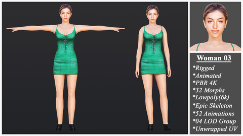 Woman 3 With 52 Animations 32 Morphs