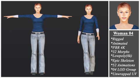 Woman 4 With 52 Animations 32 Morphs