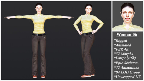 Woman 6 With 52 Animations 32 Morphs