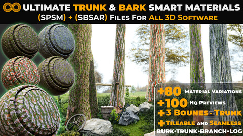 +80 Realistic Tree Trunk & Bark Textures - Smart Material + SBSAR