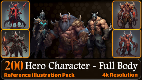 200 Hero Character (Full Body) Reference Pack | 4K | v.1