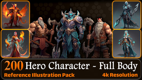 200 Hero Character (Full Body) Reference Pack | 4K | v.2