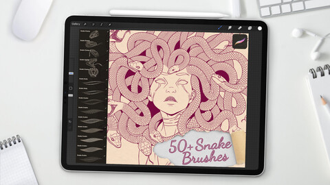 50+ Snake Brushes for Procreate | Scales, Structure, Snake Body, Textures, Stamps, Tattoo