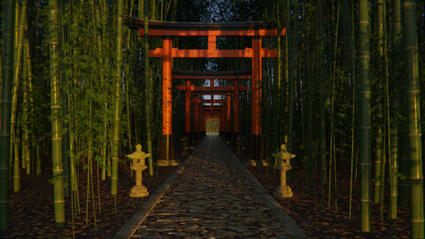 Japanese Bamboo Path 3d Scene