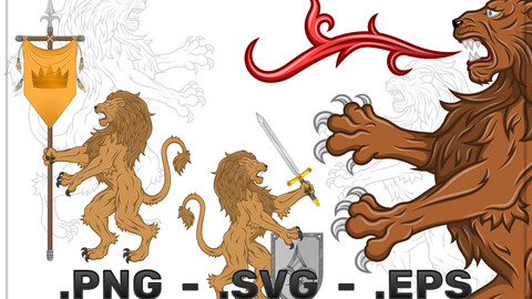 Rampant Heraldic Lion Vector Design