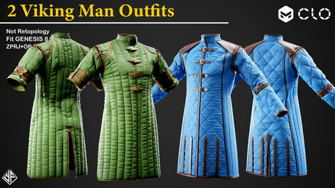 2 Viking Man Outfit - MD/CLO3D Projects +  OBJ + PBR Texture