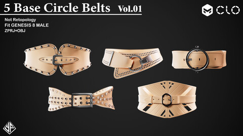 5 Circle Belt Vol.01 - MD/CLO3D Projects + OBJ