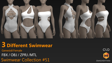 Swimwear Collection #51 _ MarvelousDesigner/CLO Project Files+fbx+obj+mtl _ Genesis8Female