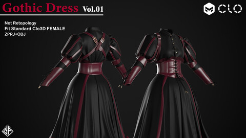 Gothic Dress Vol.01 - MD/CLO3D projects + OBJ