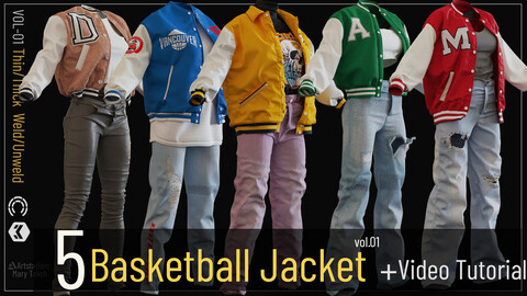 5 Basketball Jacket - marvelous designer / clo3D + video tutorial