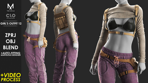 Girl's Outfit 12 - Marvelous / CLO Project file +Video Process