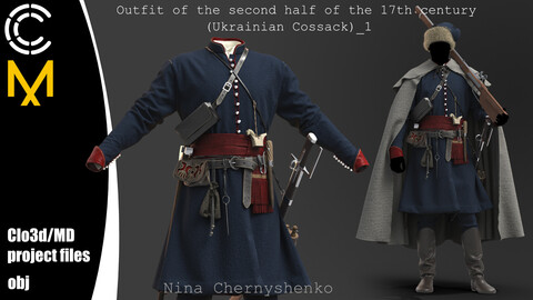 Outfit of the second half of the 17th century (Ukrainian Cossack)_1. Marvelous Designer/Clo3d project + OBJ.