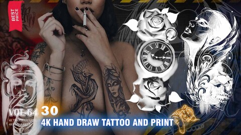 30 4K HAND DRAW TATTOO AND PRINT - HIGH END QUALITY RES - (ALPHA & TRANSPARENT) - VOL64