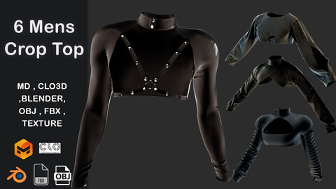 6 Mens Crop Top, Marvelous Designer, Projects Files: Zprj ,BLENDER, OBJ , FBX , Highpoly , PBR Textures