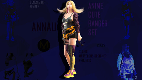 ANIME CUTE RANGER SETS: CONSTRUCTORS: CLO3D, MARVELOUS DESIGNER 5 PROJECTS|+OBJ