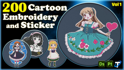200 Cartoon Embroidery and Sticker - Vol 1