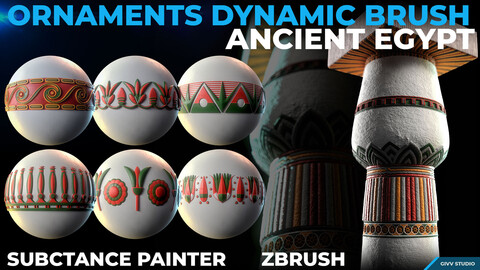 Ornaments Dynamic Brush Vol2 - Ancient Egypt - Substance Painter + Zbrush