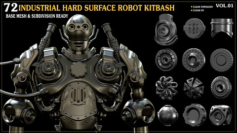 72 Industrial Hard Surface Robot Kitbash_vol 01