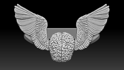 Jewelry ring Brain with wings