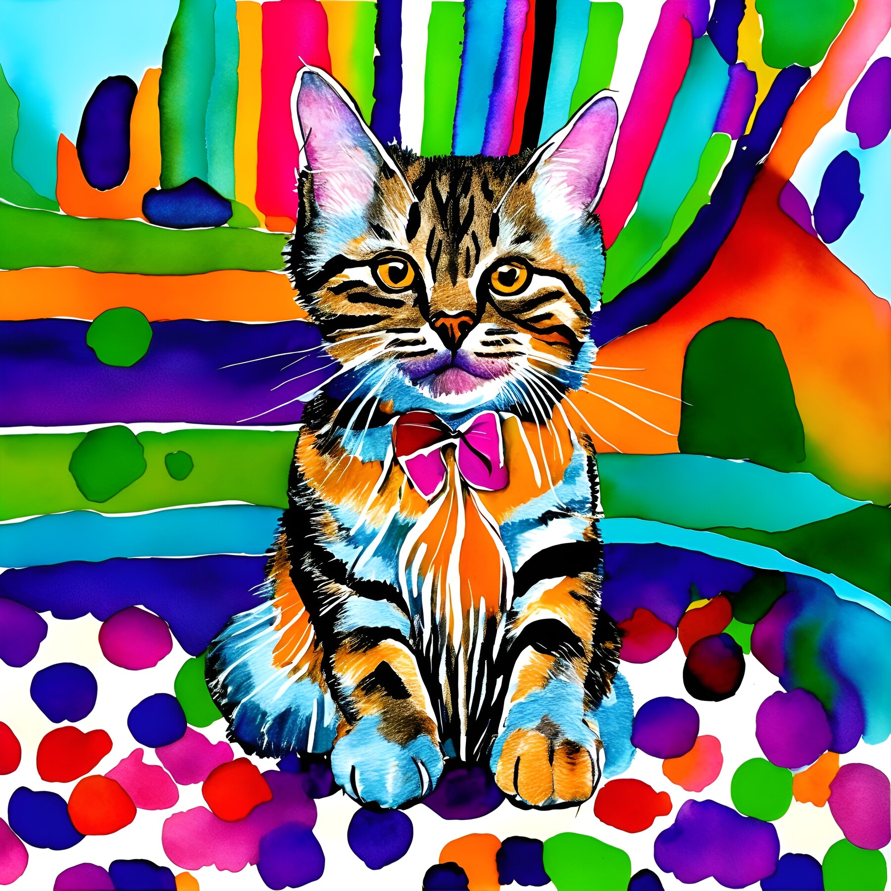 ArtStation - Playful Tabby Cat Vibrant Watercolor | Artworks