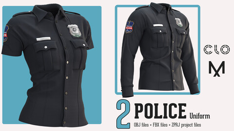 2 POLICE UNIFORM / Women / Men / CLO3D / Marvelous + Project files: Zprj + OBJ + FBX