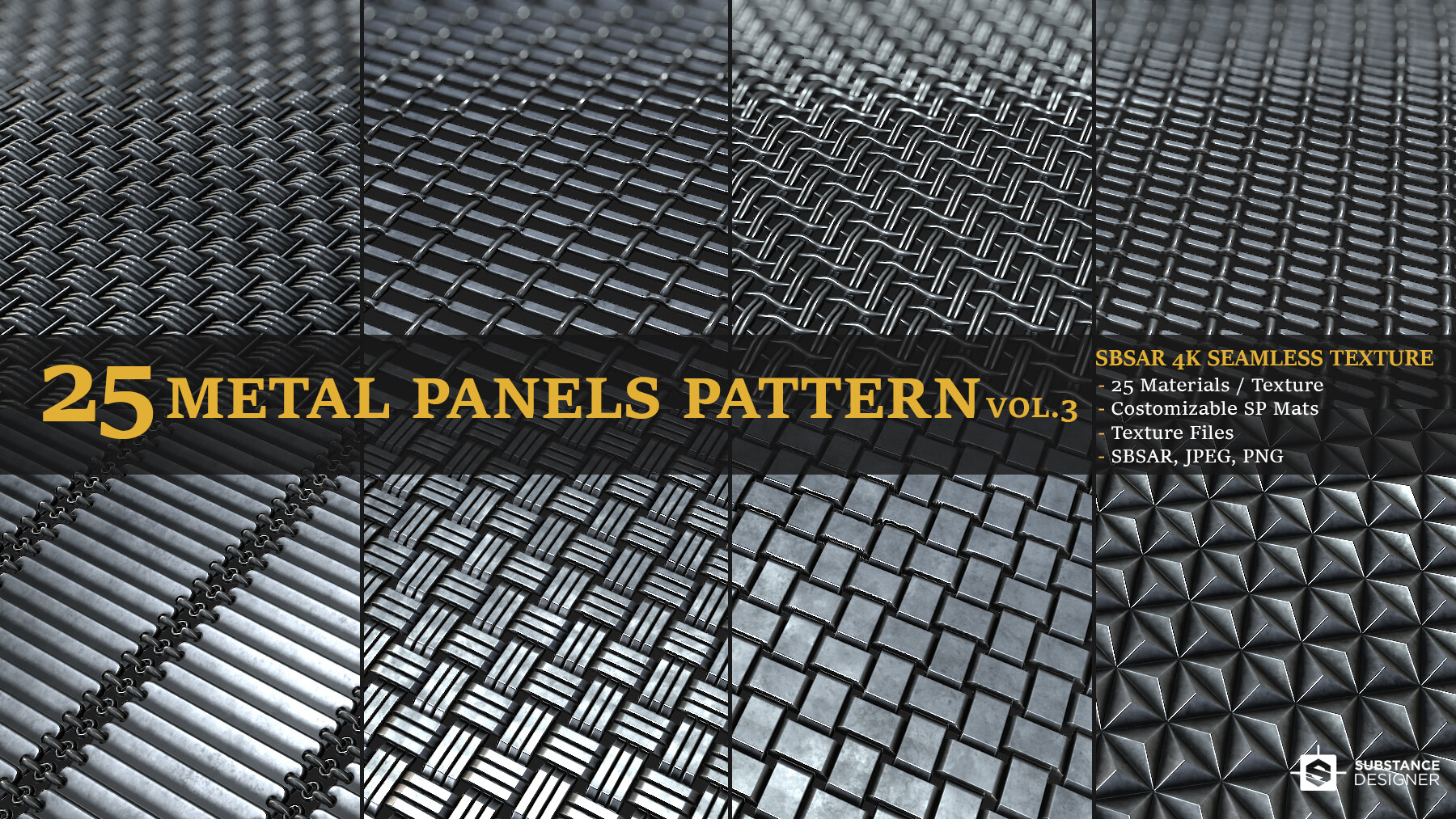 ArtStation - 25 Metal Panels Patterns Vol3 | Game Assets