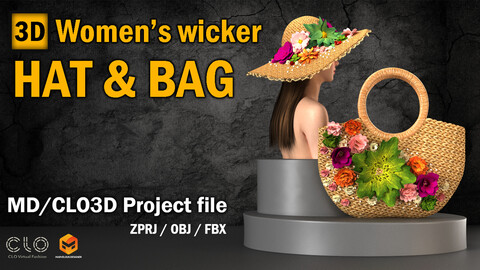 Women's Wicker Hat & Bag  (ZPRJ + OBJ + FBX)