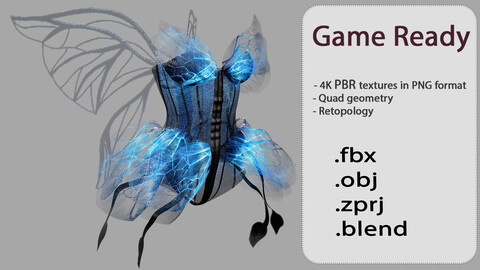 Butterfly Dress - low poly_marvelous designer+obj+fbx+blender+pbr textures