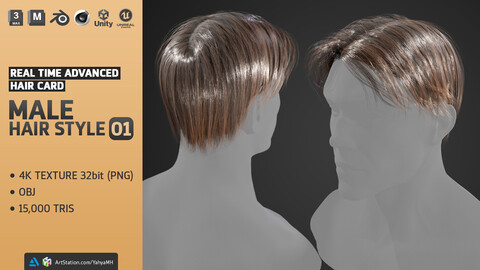 Male Hairstyle 01 - Real time Advanced Hair Card For Game