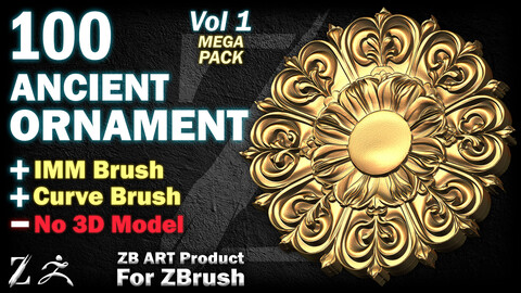 100 ZB ART Ancient Ornaments For ZBrush (IMM Brush + Curve Bursh) - Vol 1