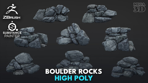 High poly Boulder Rock 230414