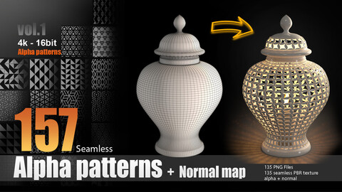 157 seamless Alpha patterns + 157 Normal map