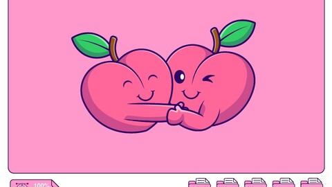 Cute Couple Peach Fruit Cartoon Vector Icons Illustration. Flat Cartoon Concept. Suitable for any creative project.