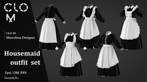 Housemaid  outfit  set / Marvelous Designer/Clo3D project file + OBJ