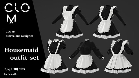 Housemaid outfit set / Marvelous Designer/Clo3D project file + OBJ