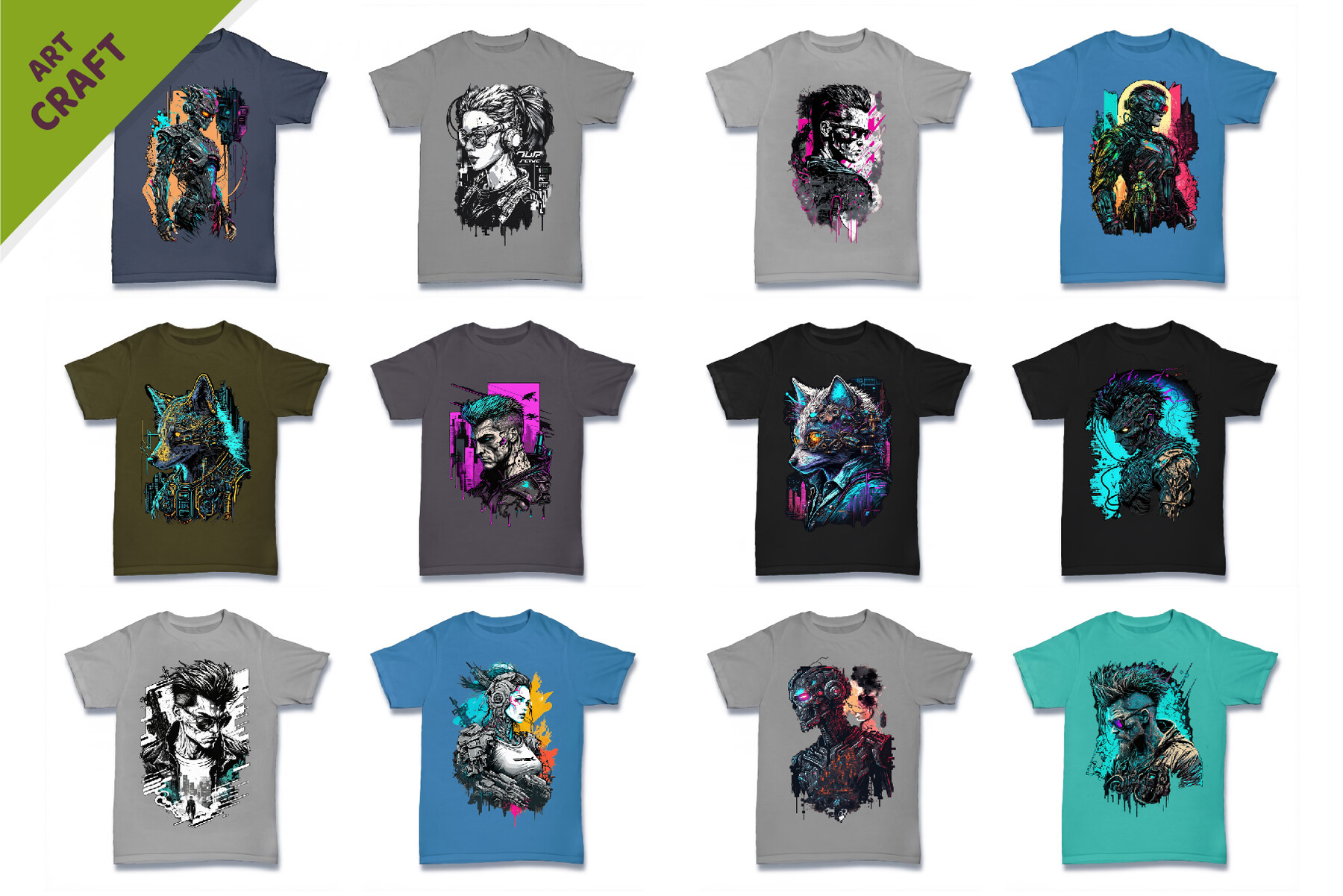 ArtStation - Bundle 29 T-Shirt-designs. Cyberpunk style. | Artworks