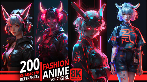 200 Fashion Anime Girl - VOL 01 - Character References | 8K Resolution