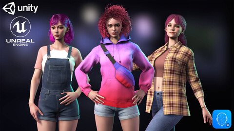 Casual Wear Girls Pack 2 - Game-Ready 3D characters for Unreal, Unity, Blender