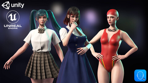 School Casual Girls Pack - Game-Ready 3D characters for Unreal, Unity, Blender