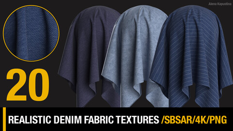 20 Realistic denim fabric textures / SBSAR / PNG