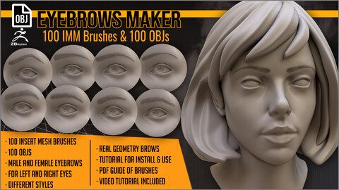 Eyebrows Maker 100 ZBrush IM brushes and 100 OBJs