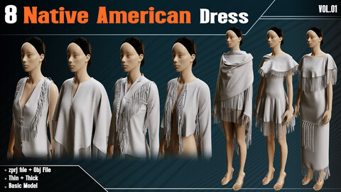 8 Native American Dress Basic Models - VOL 01 (zprj+obj ( thin+ thick ))