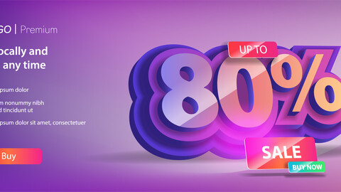 Horizontal sale banner with 80 percent discount