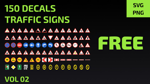 150 Decals Vol2 - Traffic Signs - separated SVG / 2K PNG / Alphas