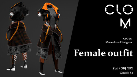 Female  outfit  / Marvelous Designer/Clo3D project file + OBJ  by Naama in Resources