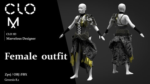 Female outfit  / Marvelous Designer/Clo3D project file + OBJ by Naama in Resources