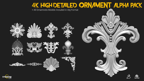 High Detailed Ornament Elements Alpha Pack + 3D Models